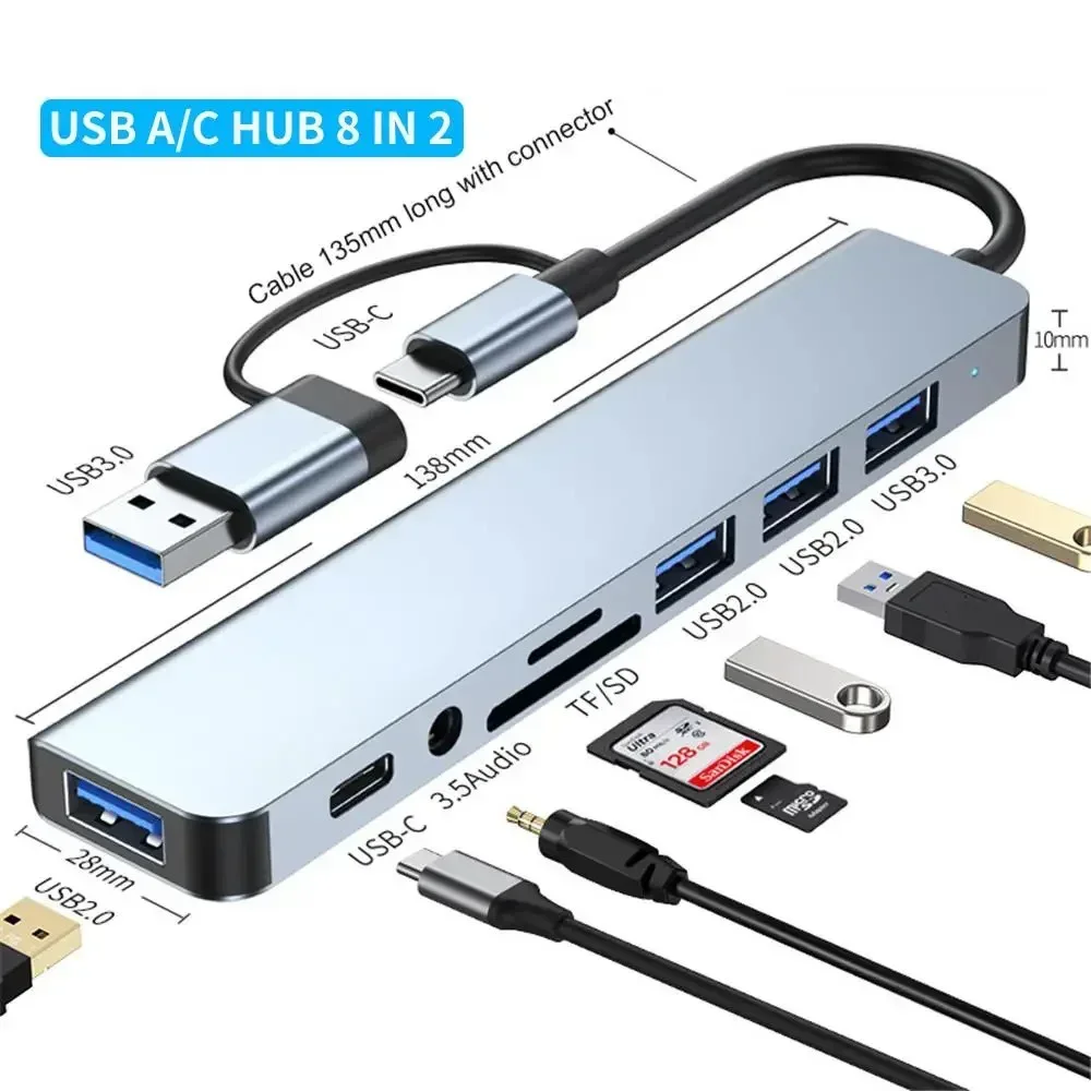 

USB A Type C Hub Concentrator Docking Station Multi Adapter SD TF Card Reader Audio Multi-hub Dock Splitter For MacBook Air PC