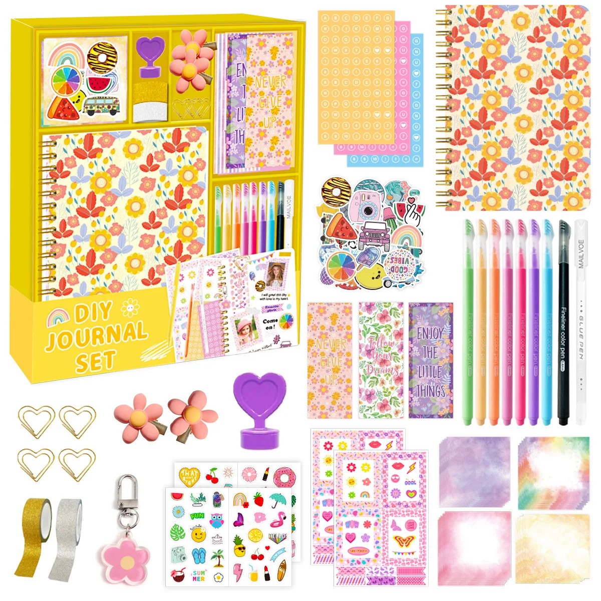 flower-floral-diy-journal-set-scrapbook-for-girls-kids-children-diary-notebook-writing-drawing-craft-stationery-birthday-gift