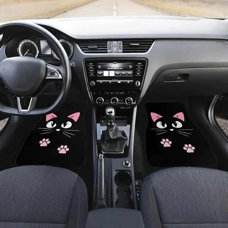 4 PCS Car Retro Cartoon Cat Black Nordic Windmill Carpet Four-piece Anti-fouling Floor Mat
