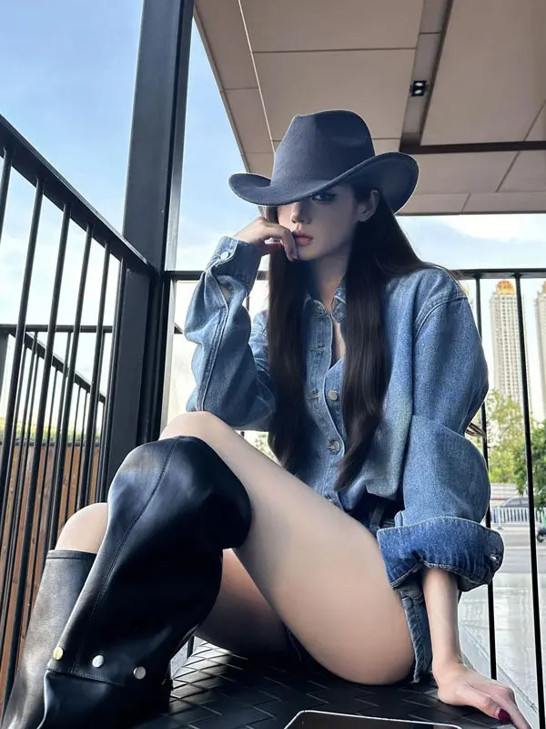 

Elegant Vintage Style Women's Denim Jacket And Shorts Two-Piece Set Fashionable Spring Collection Quick-Dry Cotton Blend