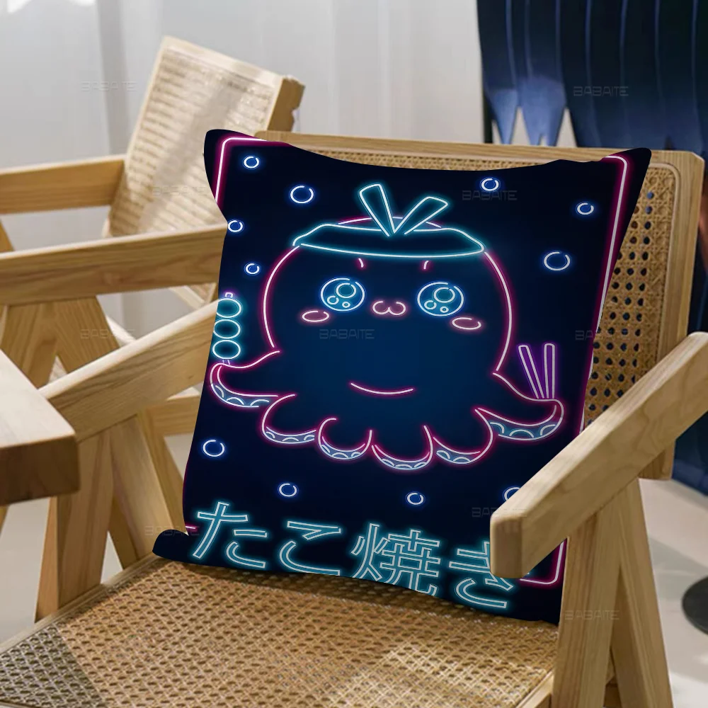 Neon Japanese Food Ramen Sushi Cat Maple Design Cushion Cover Happy Autumn Harvest Decor Holiday Decorati Pillow Cover