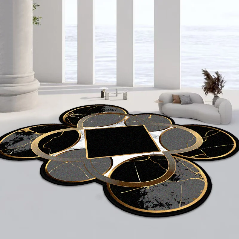 

Nordic Luxury Carpet for Living Room Irregular Shape Black Golden Rugs Sofa Chair Large Area Rug Room Decor Mat Tapis Salon 러그