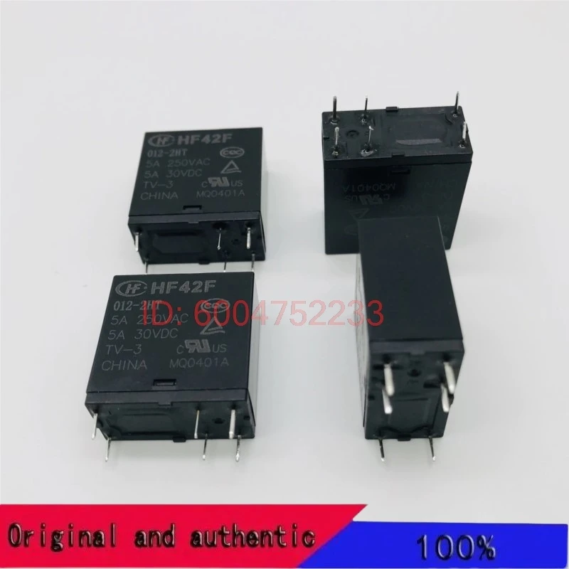 10PCS HF42F 005 012 024 2HT Two sets of normally open 6-pin 5A250VAC Hongfa relay 5V12V24V，1PCS