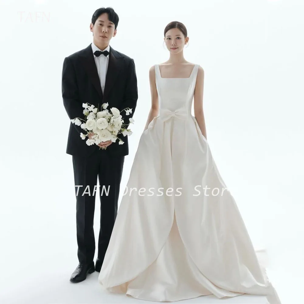 

TAFN Korea Corset Wedding Dressses Square Collar Strap Bridal Ball Gown Satin Elegant A-line Floor Length 웨딩드레스 Custom Made 2025