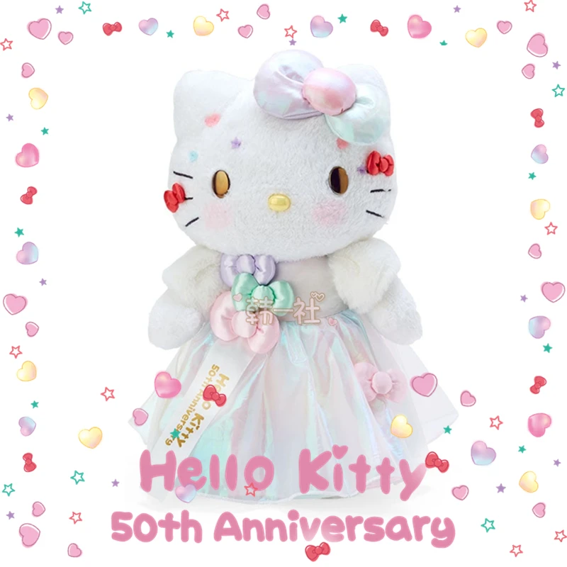 Sanrioed Hello Kittys Plush Toy Ins Girly Heart Kawaii 50Th Anniversary Birthday Limited Doll Ornament Accessories Holiday Gifts