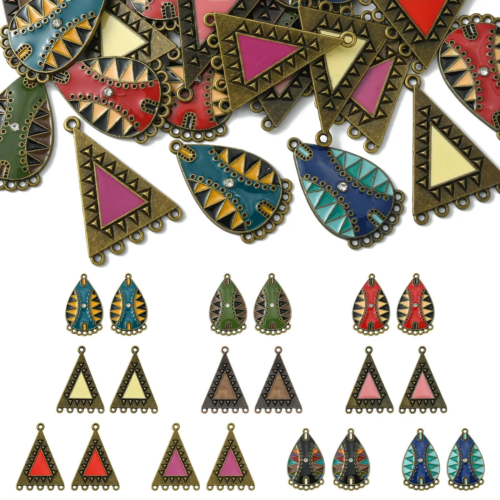 

Pandahall 40Pcs 10 Styles Boho Charms Vintage Chandelier Component Links Teardrop Triangle Dangle Pendants for Jewelry Making