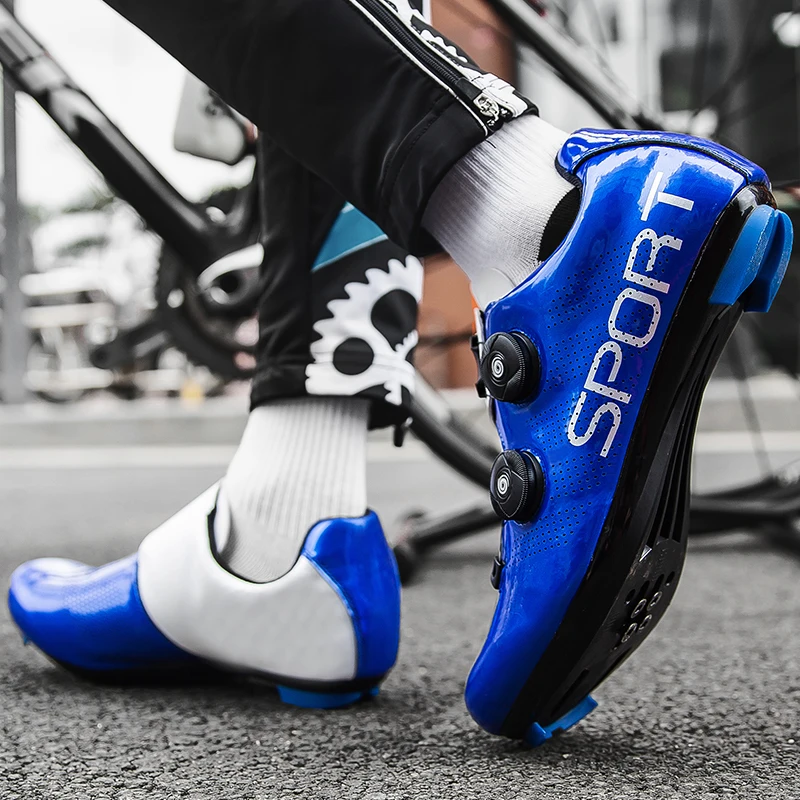 Rubber Soled Anti Slip Sports Shoes Flat Racing Speed Sneakers with Leather Rotating Buckle for Mountain Riding Off-road Cycling