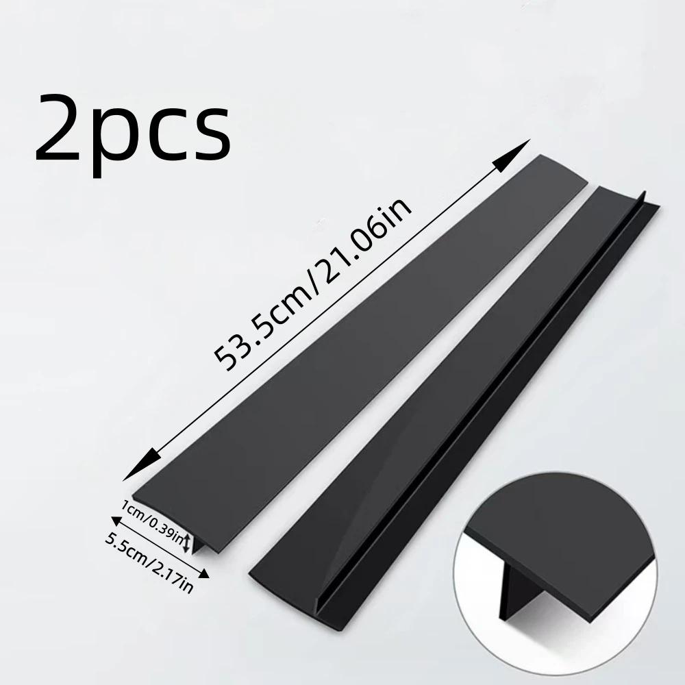 2pcs 53.5cmX5.5cm Silicone Kitchen Stove Counter Gap Cover Long Filler Between Counters, Stovetops, Oven, Washer, Dryer (Black)
