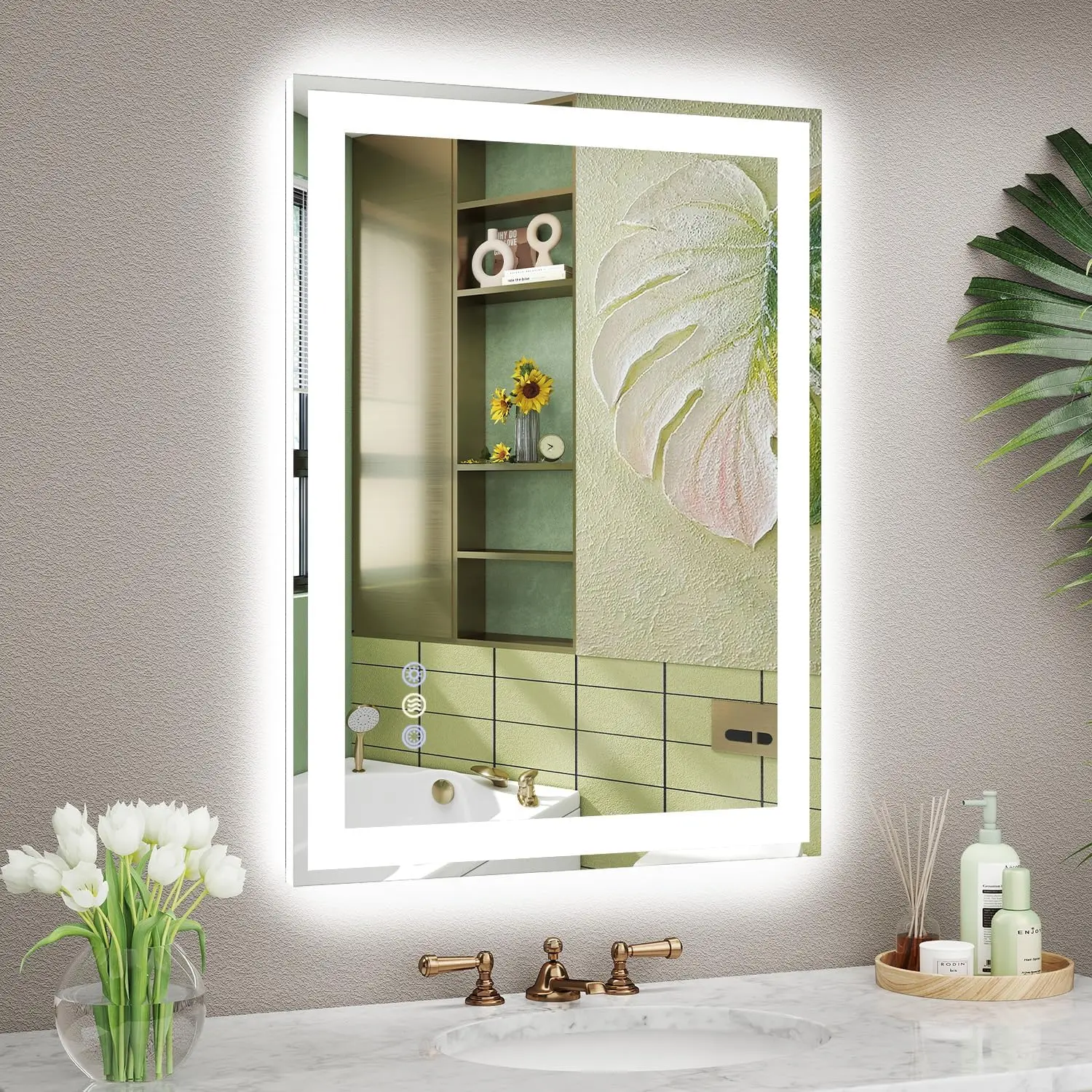 

Bathroom Led Vanity Mirror Front Backlit Wall Mounted Dimmable Anti Fog Tempered Glass Memory Etl