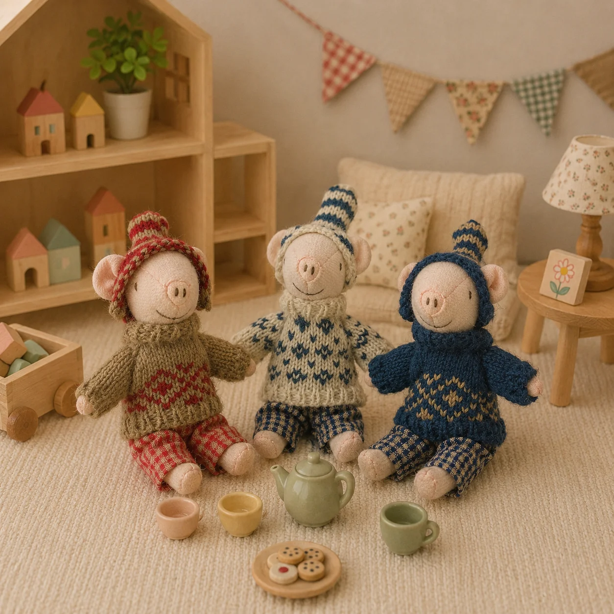 Nordic Style Handmade Pig Doll Soft Fabric Plush Toy Mini Stuffed Animal Figure for Pretend Play Room Decor Kids Gift