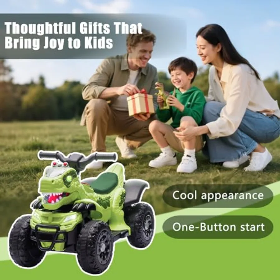 Electric Ride On Dinosaur ATV for Age 312V Electric Car with 4 Wheelers Ride On Toy with Music Bluetooth and LED Lights Birthda