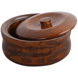 Natural Solid Wood Bowl With Lid Anti Scald Design Food Storage Container For Soup Salad Kids Tableware Decorative Wooden