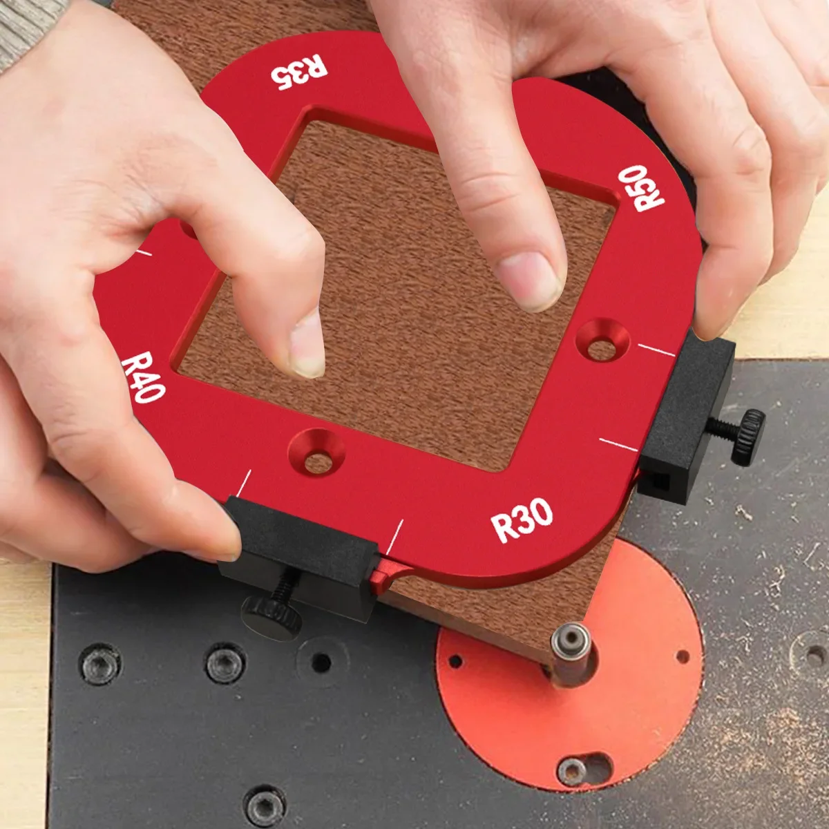 R10-R50 Aluminum Alloy Round Corner Radius Template Set, Router Table Jig for Woodworking, Arc Cutting Aid with Removable Clip