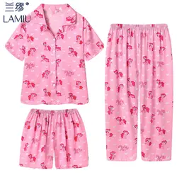 Anime My Little Pony Short-Sleeved Shorts and Trousers 3-Piece Set Cartoon Fashion Printed Comfortable Home Clothing Pajamas