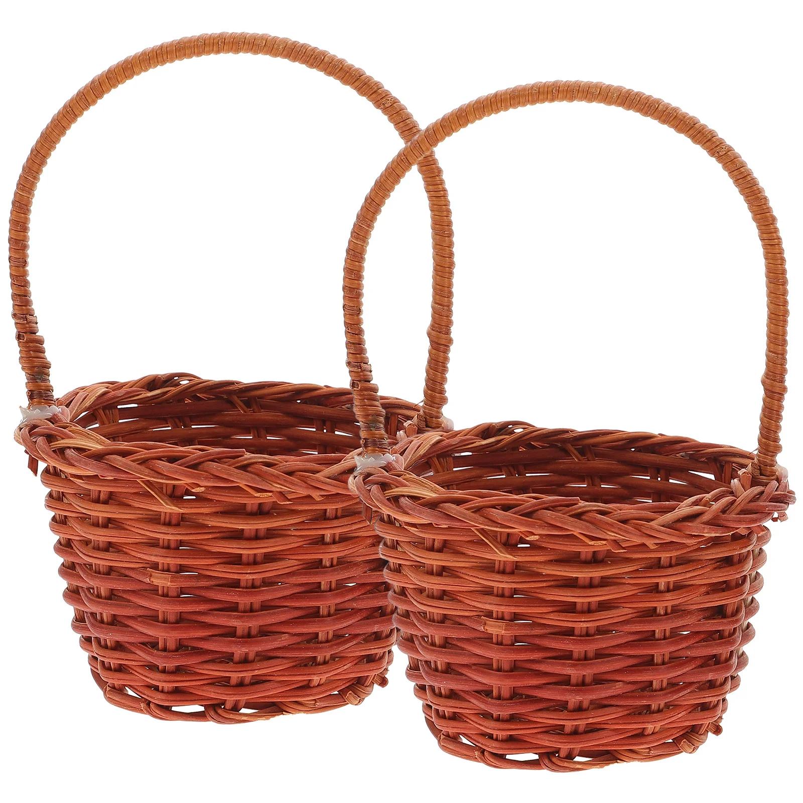 2 Pcs Miniature Woven Baskets Hand Money Storage Ornament DIY Photo Props Micro Scene Rattan