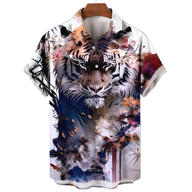 3d Print Animal Shirts For Men Tiger Print Graphic Fierce Beast Tee Shirts Men's Casual Short Sleeved Oversized Shirt Streetwear