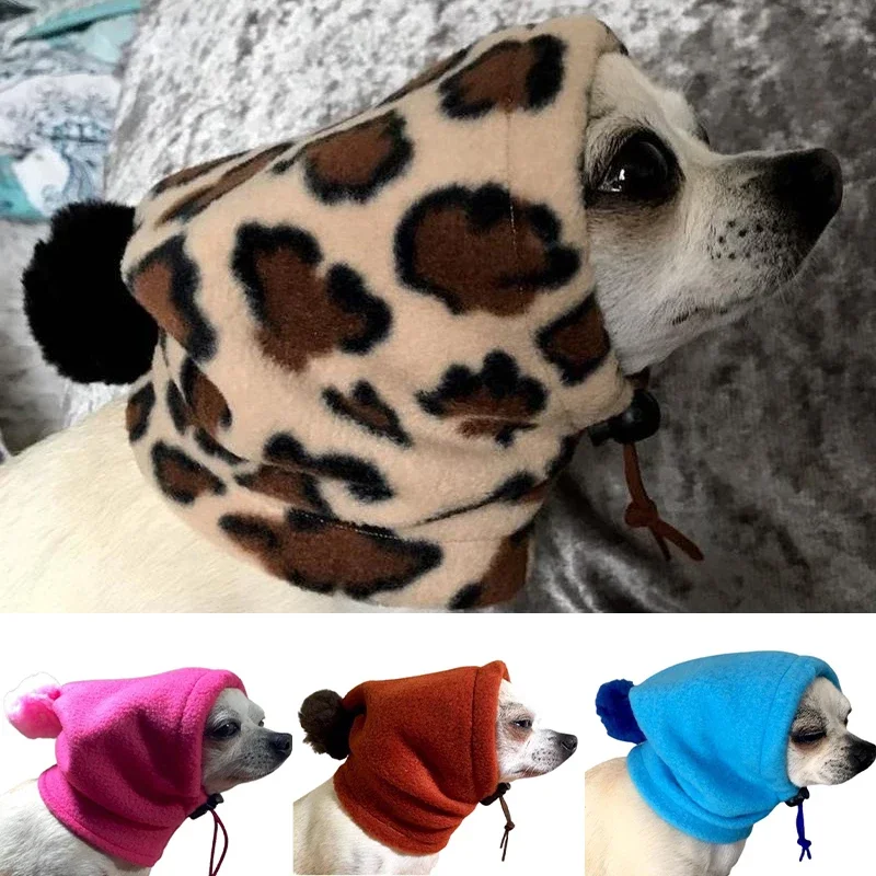Dog Warm Hat Pure Color Pet Cap With Small Hair Ball Hat With Drawstring Adjustment Winter Casual Leopard Print Headgear