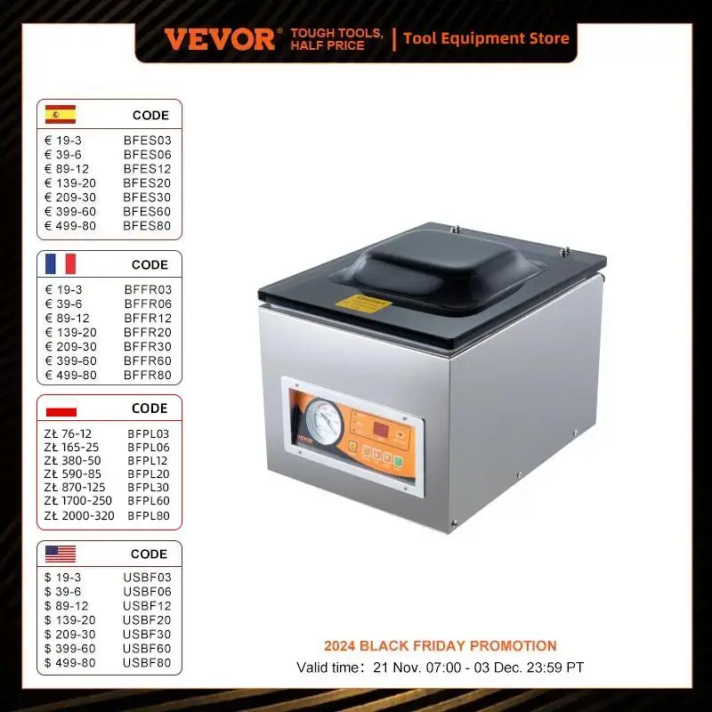 VEVOR DZ-260S Chamber Vacuum Sealer 260W Vacuum Packing Machine with 10.2