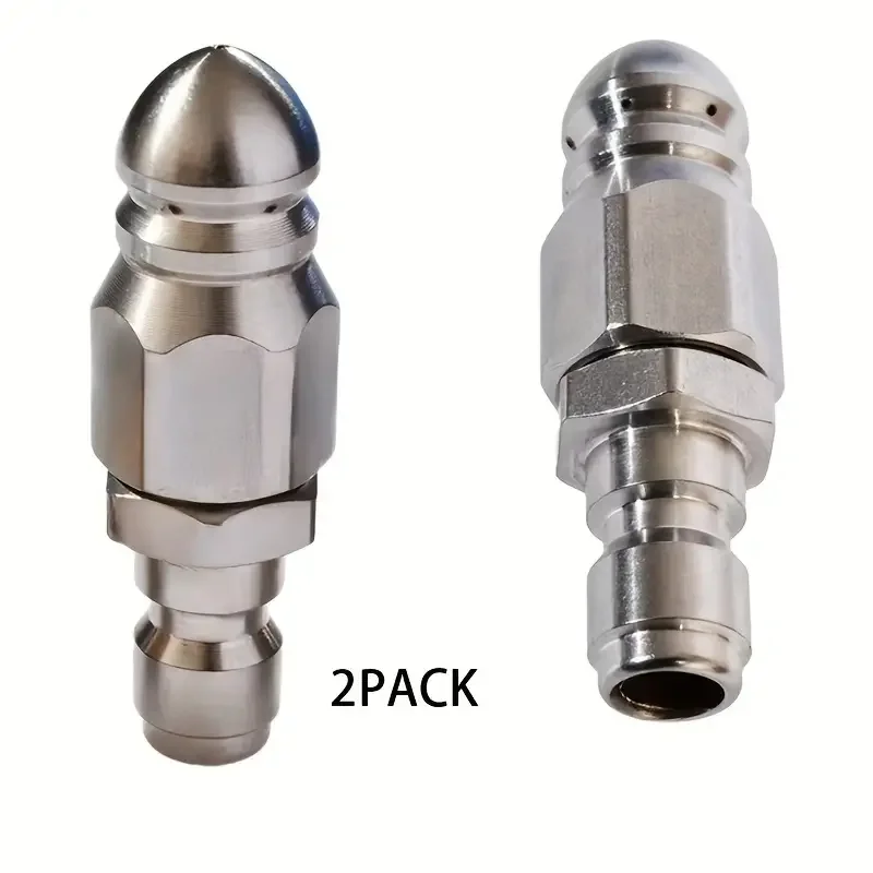 2pcs Nozzle High Pressure Sewer Hose Cleaner Nozzle Indoor Sink Toilet Cleaning Machine Drainage Nozzle Stainless Steel Joint