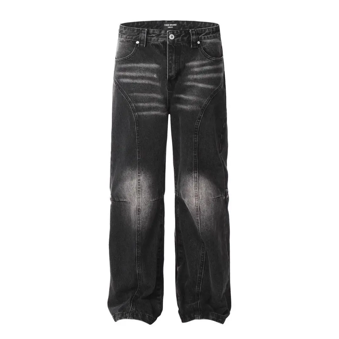 Hip-Hop-Jeans mit lockerem, geradem Bein, gewaschenem Denim für Männer und Frauen, amerikanischer Herbst-Street-Trend, lockere Freizeithose mit weitem Bein, Y2K