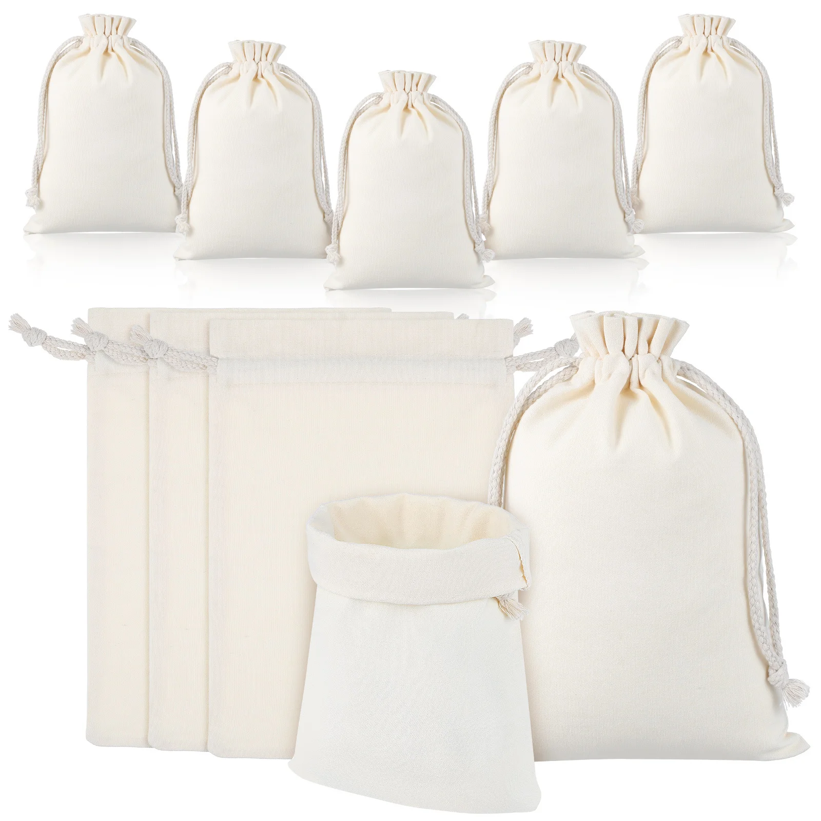 

10pcs Cotton Drawstring Pouches Large Capacity Reusable Fabric Bags For Gift Storage Craft Jewelry Packaging Muslin Bag Cotton