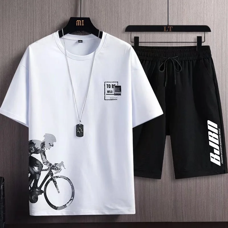 Summer Clothes For Men 2 Piece Set Streetwear Casual Tshirt Shorts Set Mens Fashion Tracksuit Youth Short Sleeve Sportswear 2022