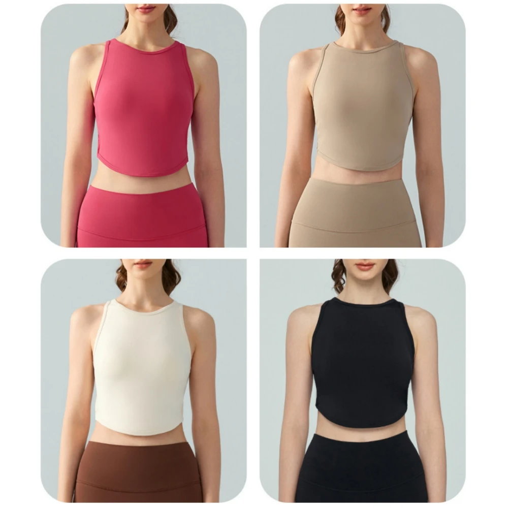 Ropa de gimnasio para mujer, chaleco de Yoga Sexy con espalda cruzada, Copa fija, Top de Fitness, ropa de Yoga sin mangas de Color sólido para correr