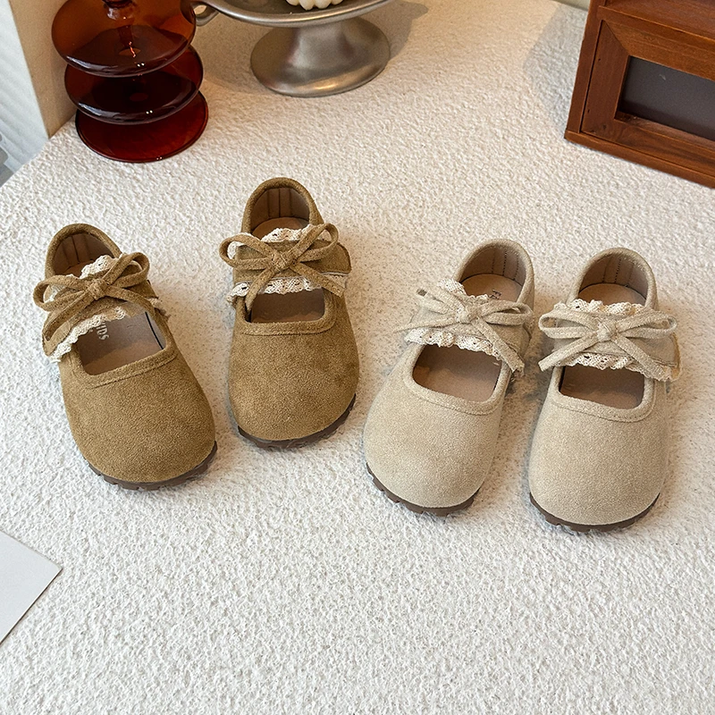 

Girls Leather Shoes 1-16 Years Old Khaki Lace Lace Bow Girls Princess Shoes Four Seasons Lightweight Children's Birken Shoes