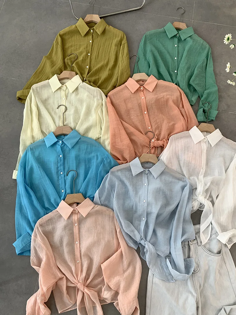 Koreaanse stijl dunne zonnebrandcrème shirts dames zomer nieuwe lange mouwen vetersluiting casual korte jassen reizen vakantie strand tops