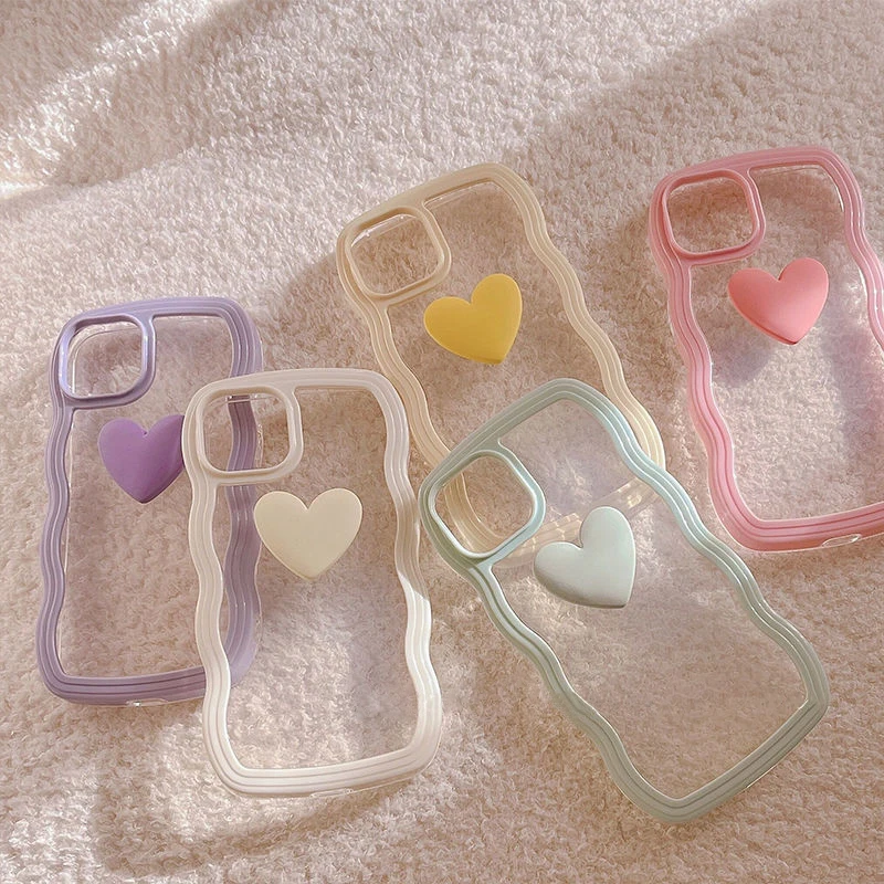 3D Love Heart Wavy Lines Phone Case For iPhone 13 Case iPhone 11 12 14 15 Pro Max 15 Plus XR X XS Max 7 8 SE2022 2020 Soft Cover