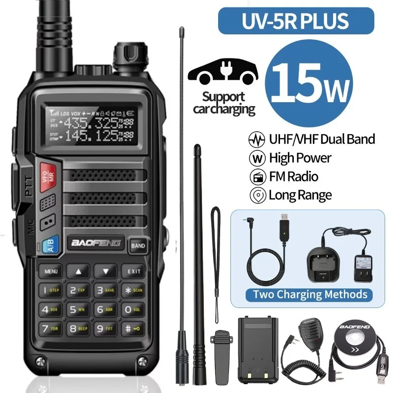 

Baofeng UV-5R Plus 15W Walkie-talkie USB Charger Remote Transceiver UHF VHF Amateur Radio Talkie Walkie baofeng uv-5r radio