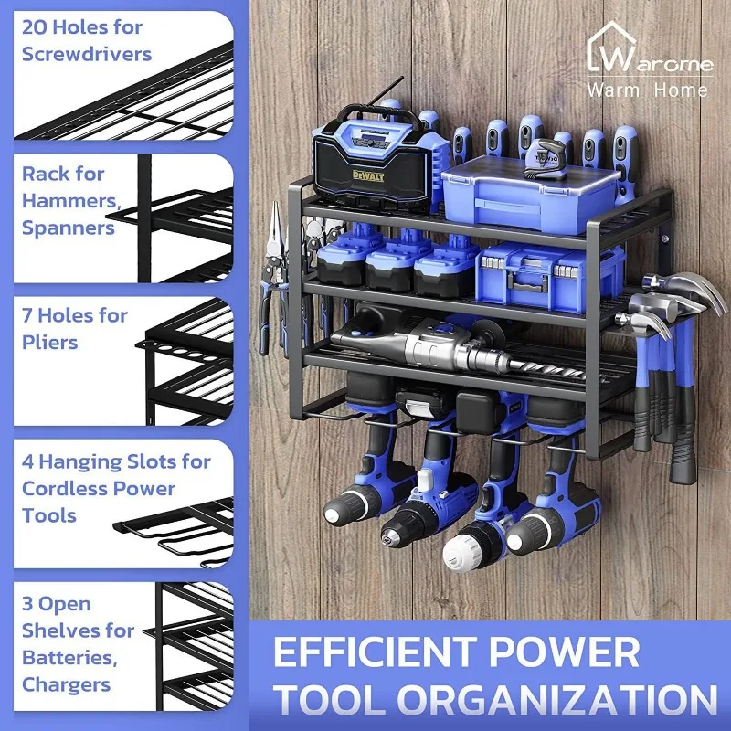 Power Tool Rack Electric Drill Holder Wall Mount Organizer Wrench Tool Workshop Screwdriver Storage Shelf Tool Organization