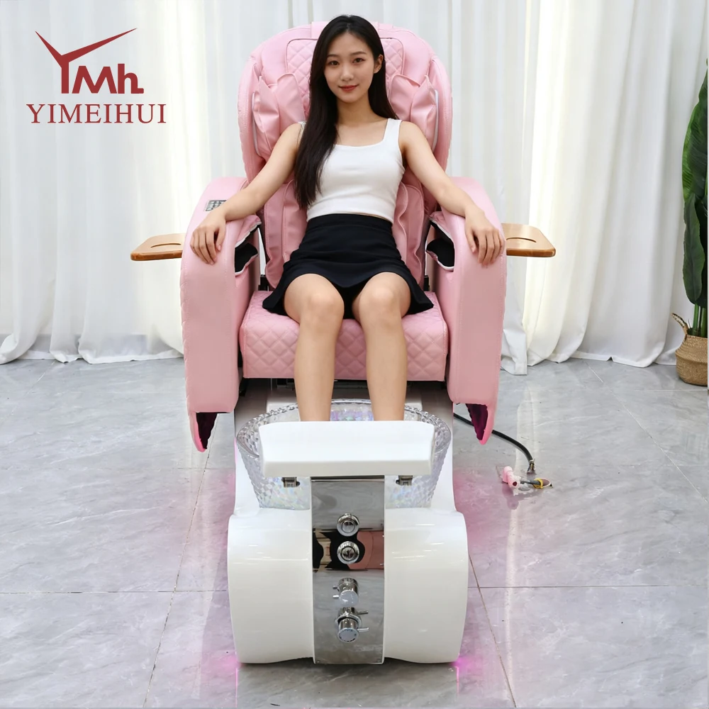 

Pink Leather Human Touch Massage Pedicure Spa Chair Luxury Reclining Salon Equipment Foot Care Chair with Lights