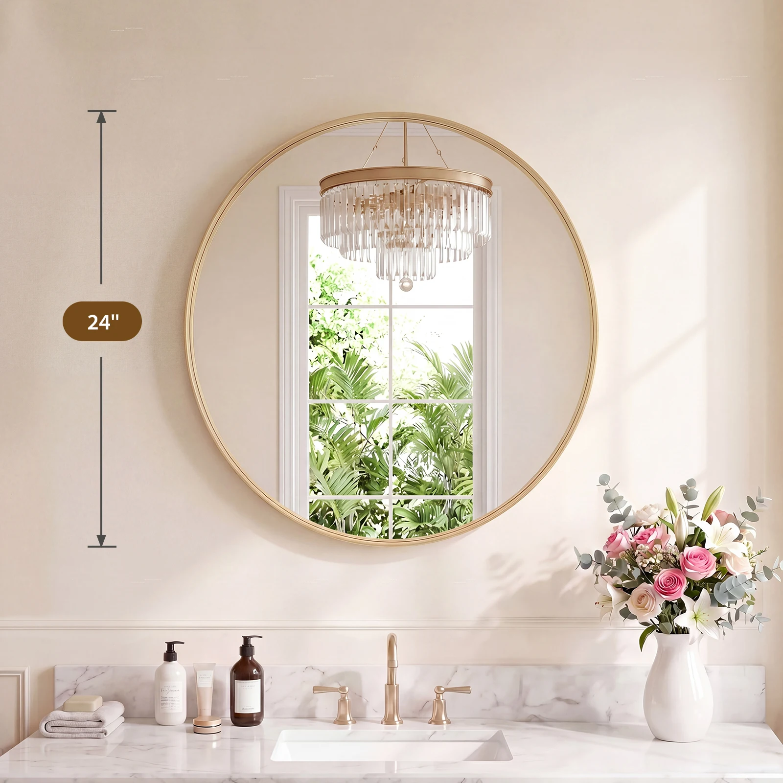 Groove Round Framed Wall Vanity Mirror, Matte Metal Frame — detail 12