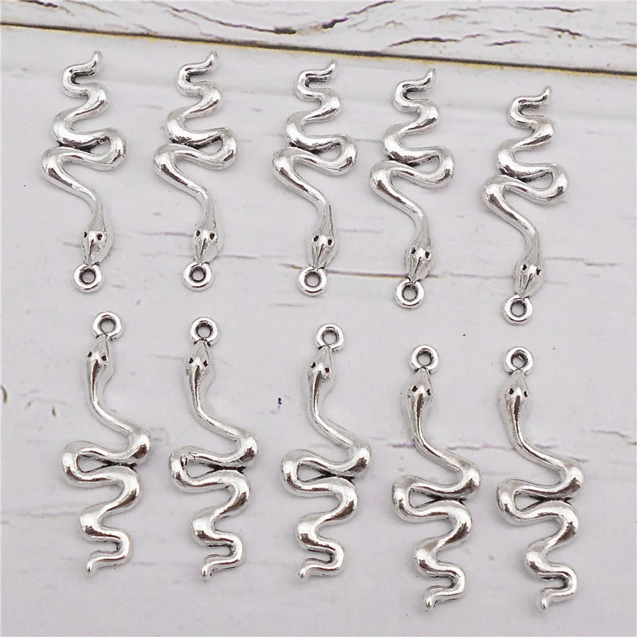 Julie Wang 20PCS Zinc Alloy Snake Charms Antique Silver Color Animal Pendant Necklace Bracelet Jewelry Making Accessory