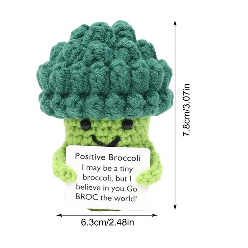 1Pcs Positive Crocheted Vegetable with Encouraging Card Emotional Support Handmade Knitting Broccoli Toy with Encourage Card