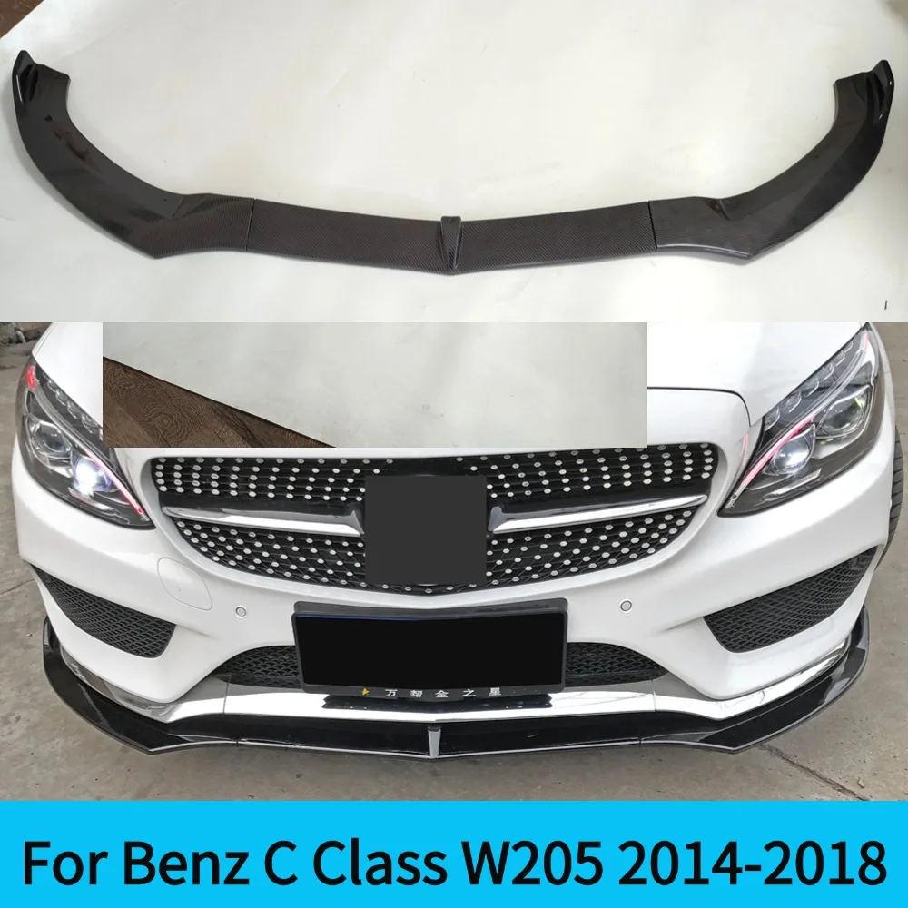 For Mercedes Benz C Class W205 2014-2018 Front Bumper Lip Spoiler Air Duct Diffuser Body Kit Compatible with C200 C250 C260 C300
