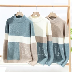 2024 winter korean style thicken mens warm sweater men fashion letter pattern  sweaters Men's wool pullovers male size M-3XL