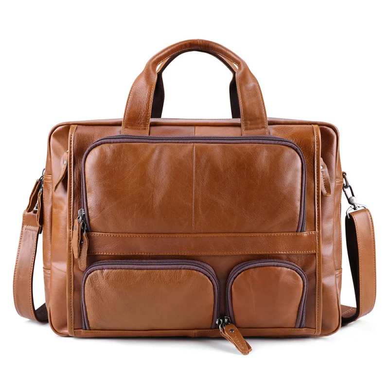 Leather men's laptop bag with multi-functional crossbody design large capacity high-quality leather men's bag business briefcase