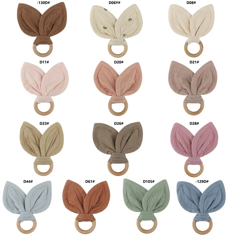 

Baby Wooden Ring Teether Soft Cotton Comforting Toy Teething for Infants Newborn K5DD