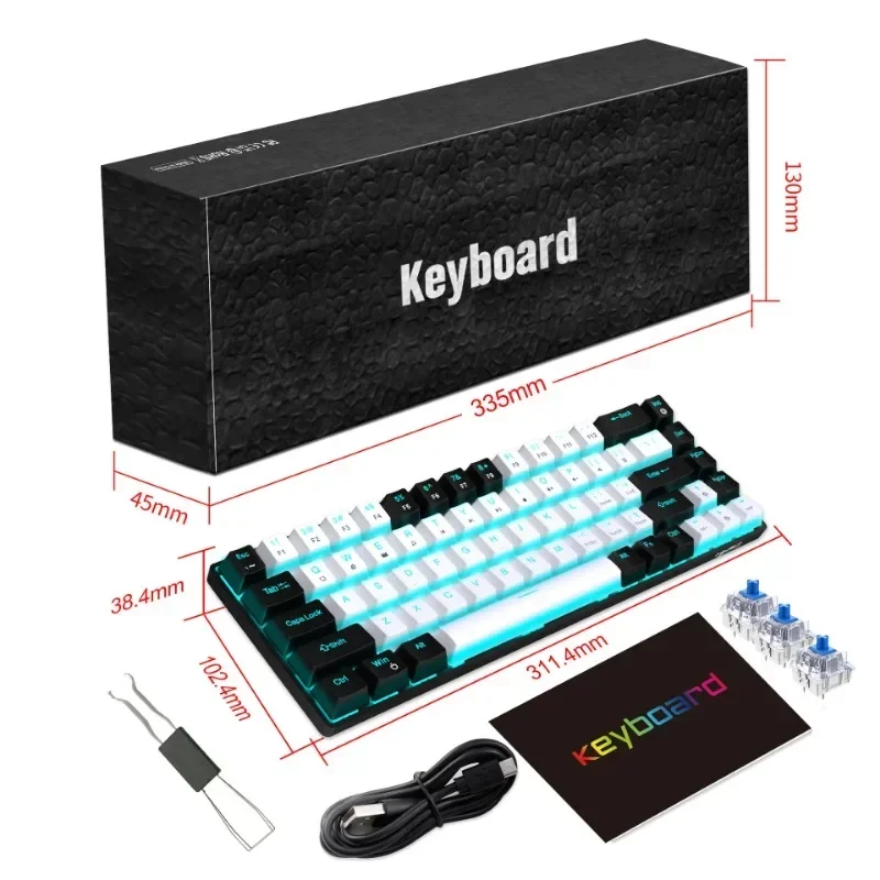 EOENKK V800 68-key mechanical gaming keyboard is designed with a two-color injection moulded key cap Ice Blue