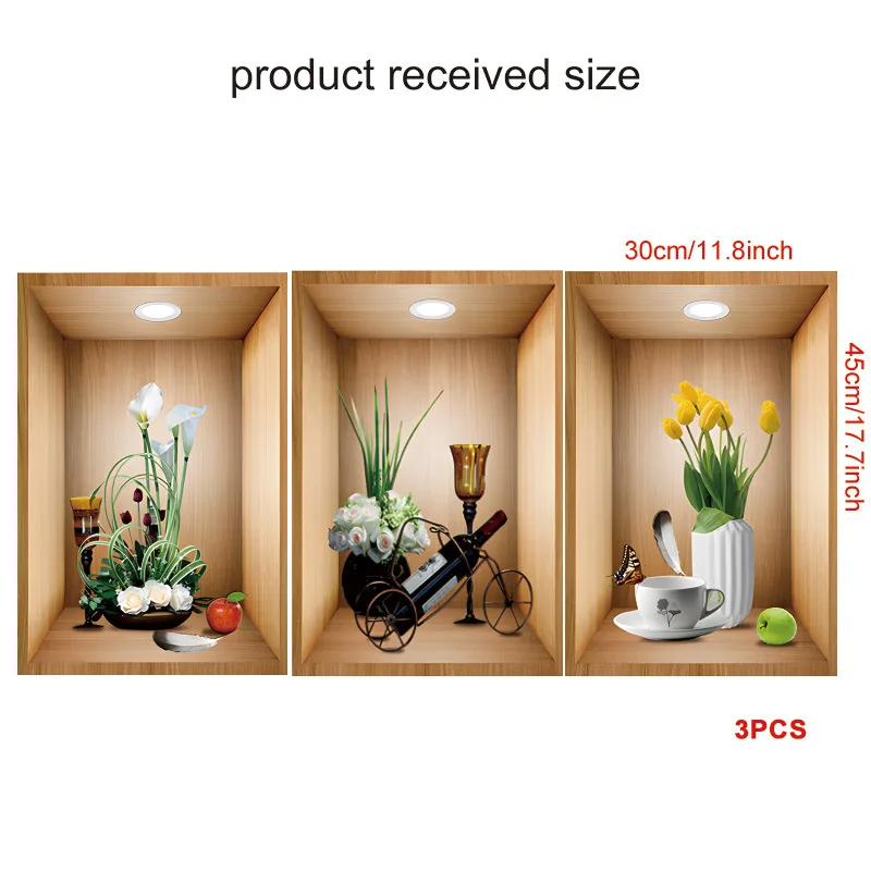 3pc/set greet potted plants wall sticker home decoration living room self adhesive 3d vase wall decal