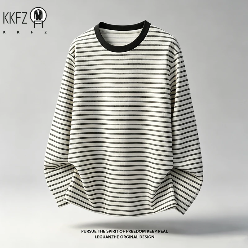 Mens Everyday Crew Neck Top Long Sleeve Horizontal Striped Waffle Texture Soft Comfortable Casual Daily Apparel