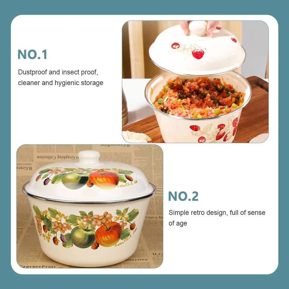 

Enamel Basin Retro Style Vintage Soup Basin Kitchen Food Container Multi-Function Mixing Salad Egg Beater Bowl