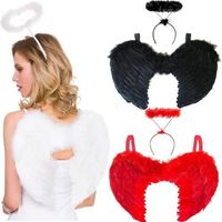 1Pcs Angel Fairy Feather Wings Halo Red Black White Halloween Christmas Fancy Dress Adults&Kids Unisex Party Supplies