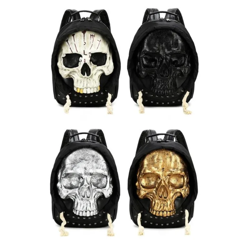 3D Skull Backpack Halloween Full Face Protection Riveted Backpack Mask Waterproof Computer Backpack Unisex Personalized Bag New