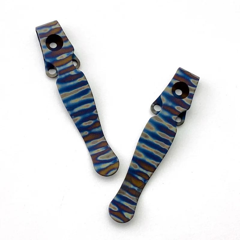 Roasted Blue Flame Pattern Knife Titanium Deep Carry Pocket Clip Clamp for Genuine Spyderco C229 Shaman Knives DIY Make Part