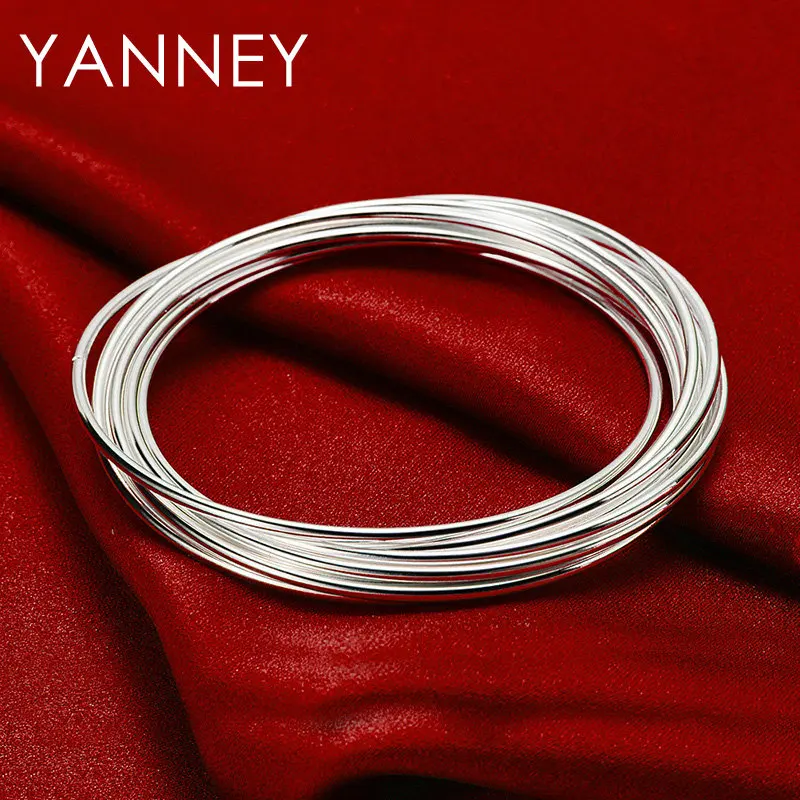 Luxury 925 Sterling Silver Smooth 10 Circle Bangle For Woman Girlfriend Fashion Charm Wedding Engagement Jewelry Gift