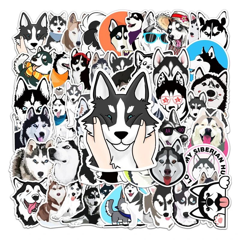 50pcs Siberian Husky Stickers decal scrapbooking diy pasters home decoration phone laptop waterproof cartoon 