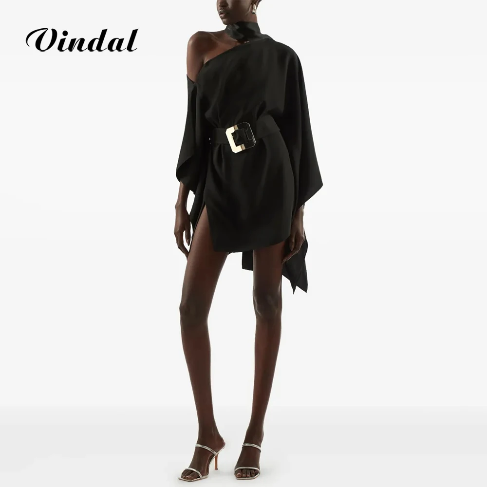 Robe mi-longue asymétrique noire de dubaï, ample, ligne a, robe de soirée élégante pour femmes, avec ceintures, tenue de cérémonie, personnalisée, été